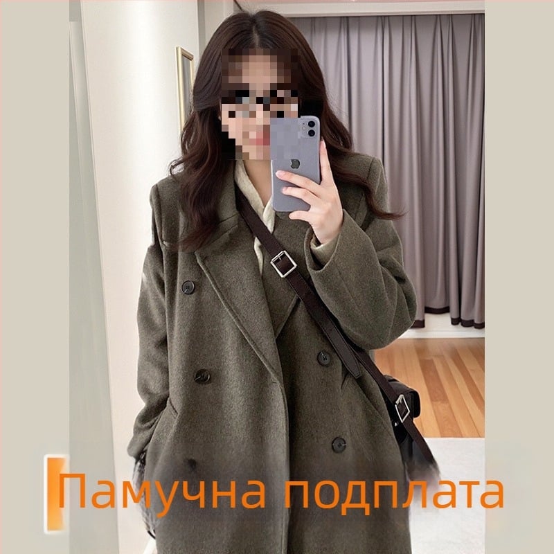 Вълнено палто с средна дължина, двуредово закопчаване, дебело, стил японски и корейски неформален