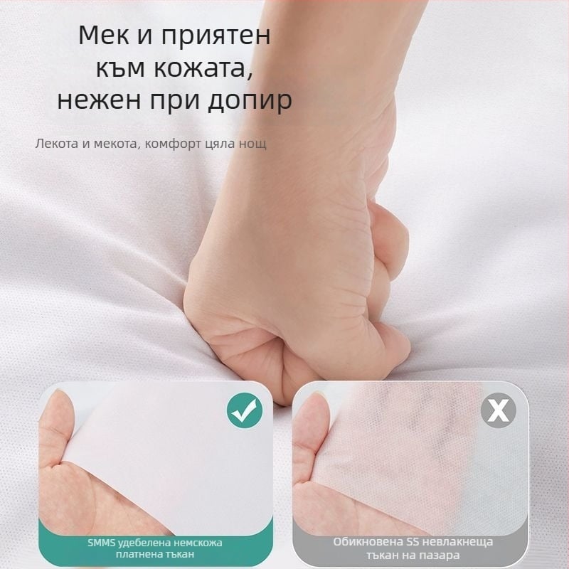 Еднократен комплект спално бельо с четири части за пътуване: чаршаф, калъф за завивка, калъфки за възглавници и спален чувал