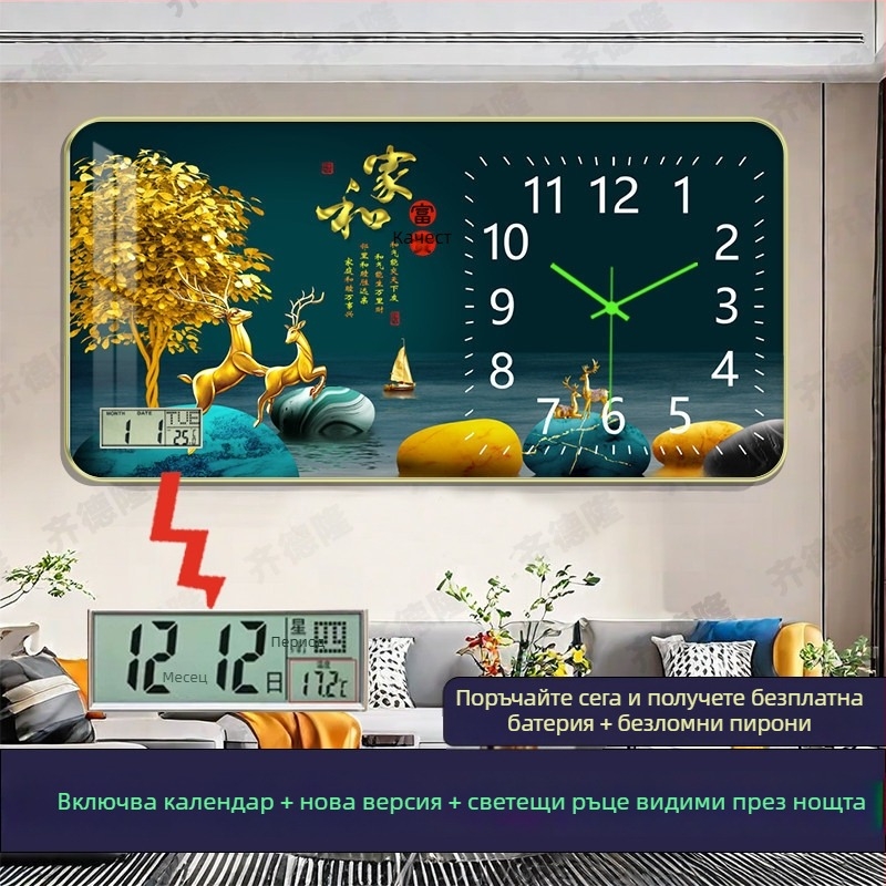 Стилен стенен часовник: механично движение; аналогов циферблат с цифри; светещ през нощта; едностранен; работещ с батерии