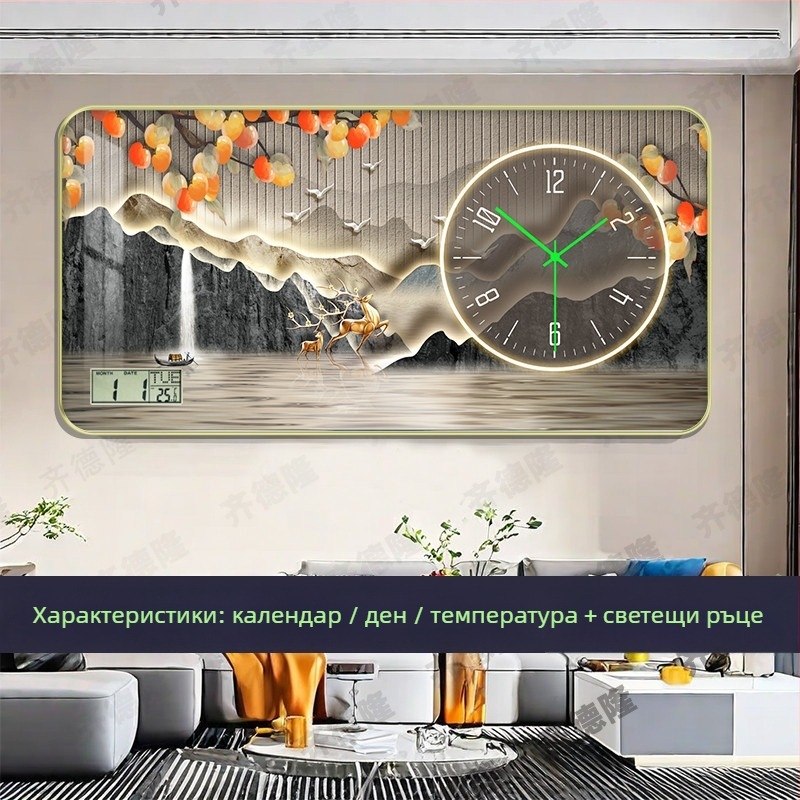 Стилен стенен часовник: механично движение; аналогов циферблат с цифри; светещ през нощта; едностранен; работещ с батерии