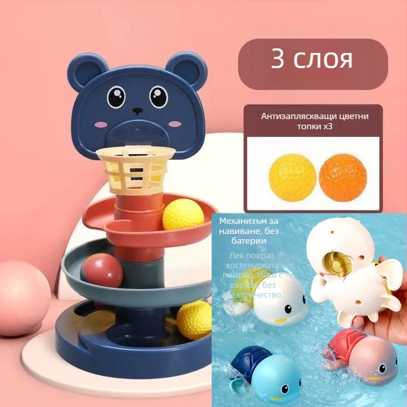 Образователна трек-играчка: кула с топки по трасето за деца 3–6 години, пластмасова конструкция; развива моторика, координация ръце-око и зрение.