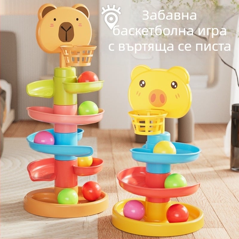 Интерактивна кула с писта и подвижни топки – пластмасова играчка за деца 3-6 години, подпомага интелектуалното развитие, координацията ръка-око и съвместната игра родители и деца