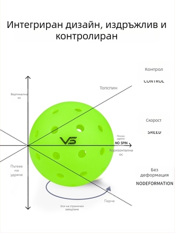 Пикълбол топка Vispinvo – 40 дупки, PE материал, тегло 26 g