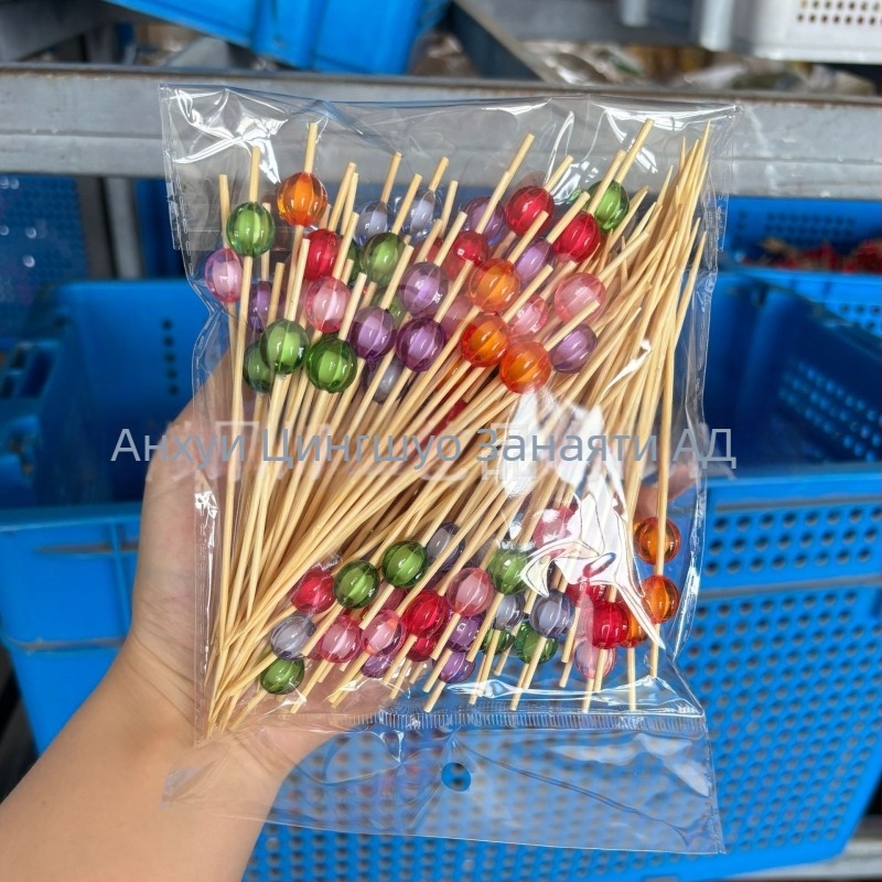 Еднократни коктейлни шишчета от бамбук, дебелина 2 мм, възможен печат на лого, обработка и персонализация, подходящи за плодове, хляб и украса на храната