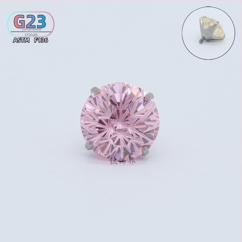 Ушни пирони от титиева сплав с цирконови кристали, кръгла форма, вътрешна резба