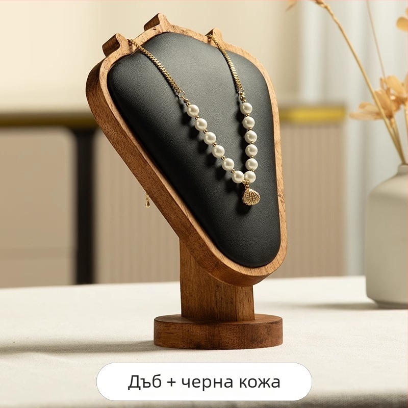 Поставка за колие с орехова шарка — настолен дисплей за бижута, стил модерен минимализъм, материал дърво, 1 слой