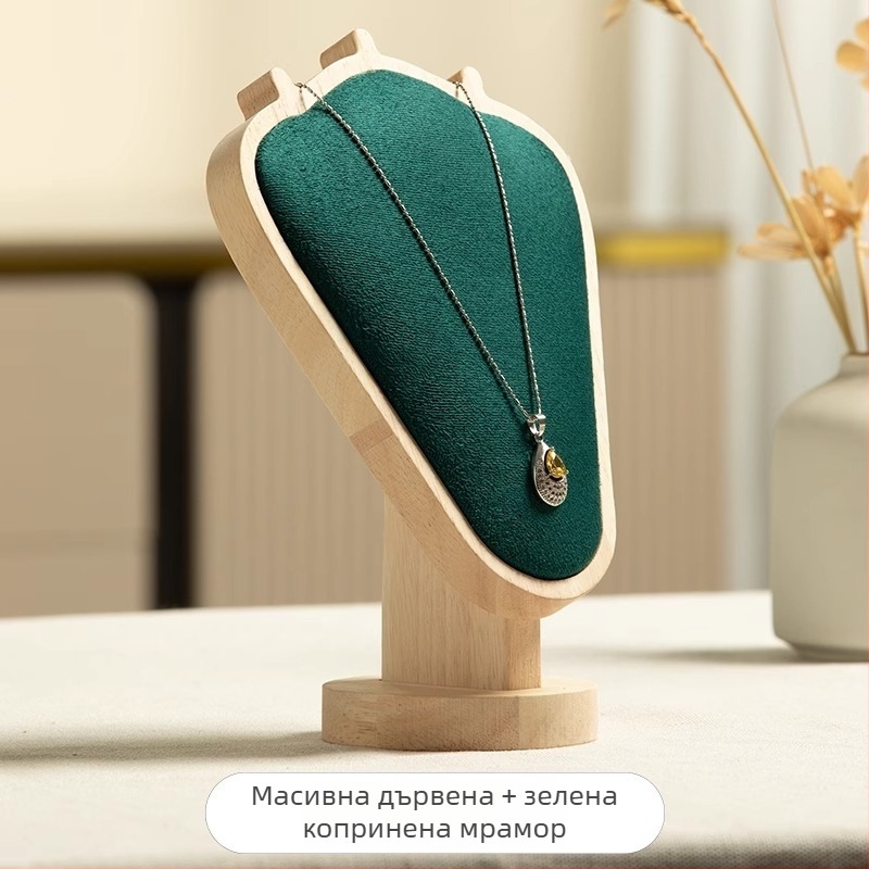 Поставка за колие с орехова шарка — настолен дисплей за бижута, стил модерен минимализъм, материал дърво, 1 слой