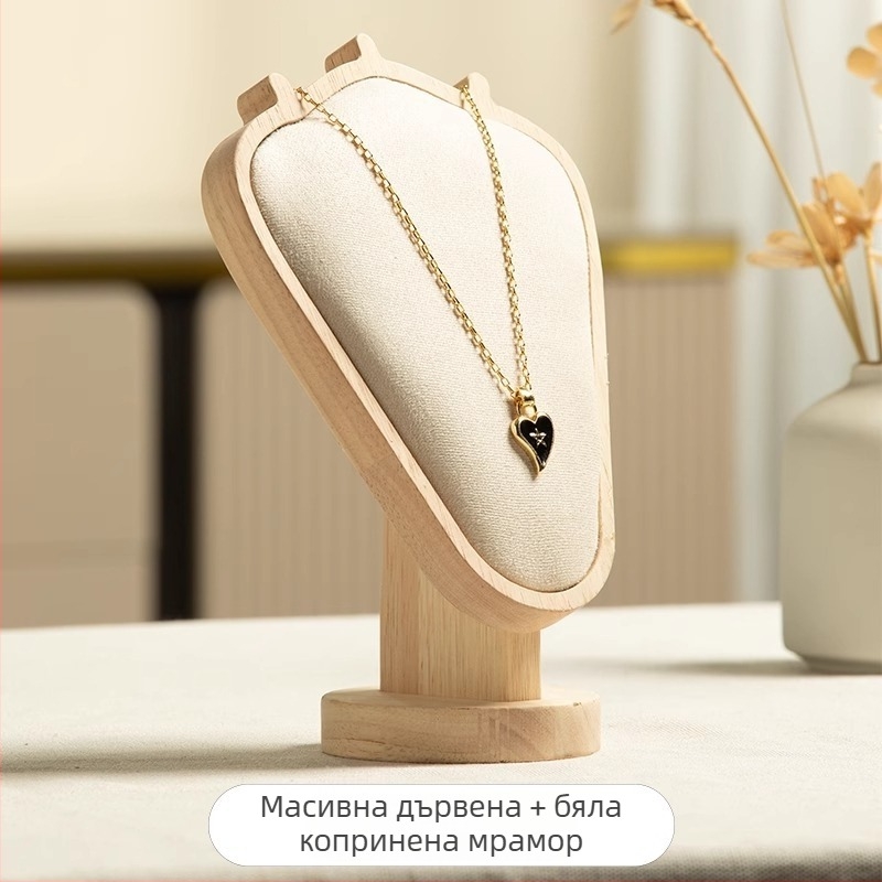 Поставка за колие с орехова шарка — настолен дисплей за бижута, стил модерен минимализъм, материал дърво, 1 слой
