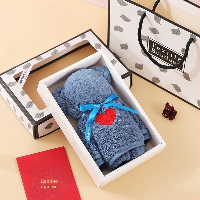 Кърпа във форма на мечка от коралов плюш, подаръчна кутия (90 g; Olaichun; лого отпечатано; материал: коралов плюш; шиене)