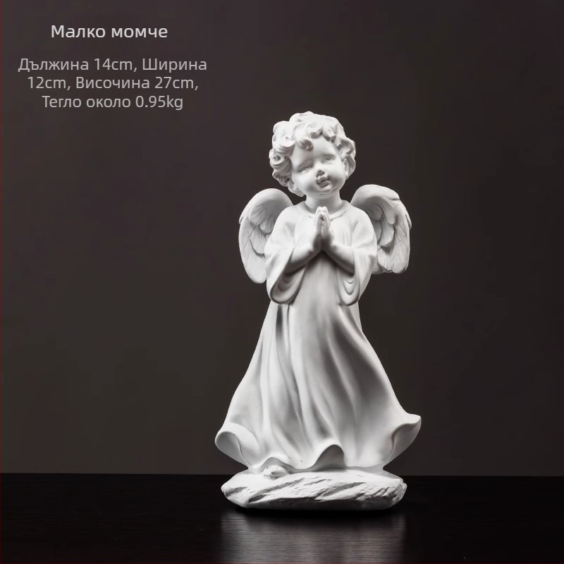 Ангелска скулптура от смола, ръчно боядисана, домашна декорация за дневна стая и полица за книги, подходяща за подарък