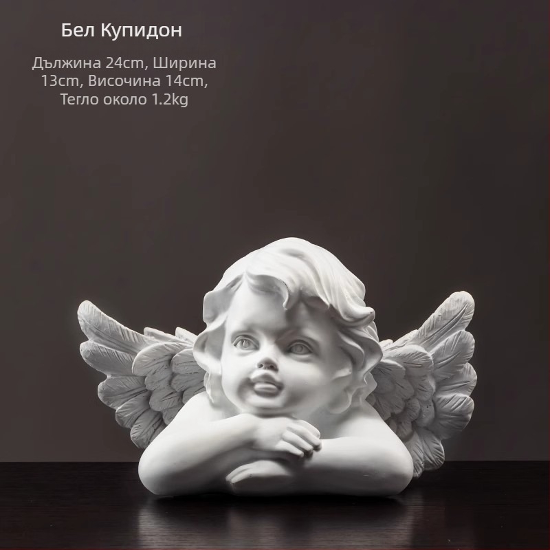 Ангелска скулптура от смола, ръчно боядисана, домашна декорация за дневна стая и полица за книги, подходяща за подарък