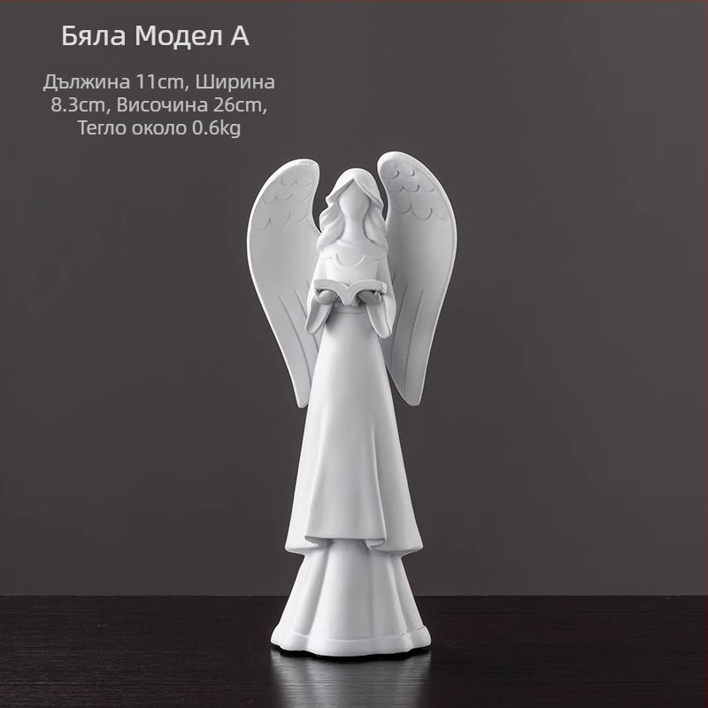 Ангелска скулптура от смола, ръчно боядисана, домашна декорация за дневна стая и полица за книги, подходяща за подарък