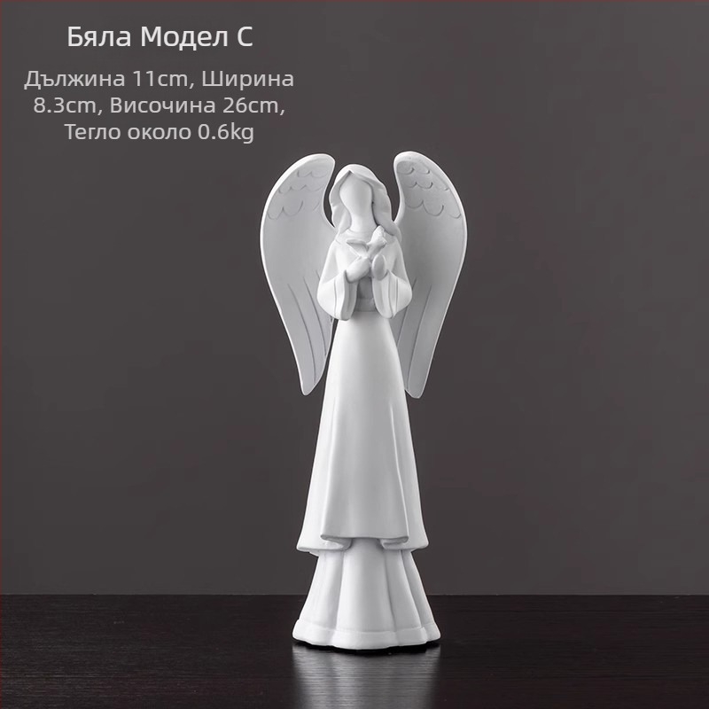 Ангелска скулптура от смола, ръчно боядисана, домашна декорация за дневна стая и полица за книги, подходяща за подарък