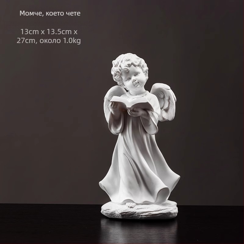 Ангелска скулптура от смола, ръчно боядисана, домашна декорация за дневна стая и полица за книги, подходяща за подарък