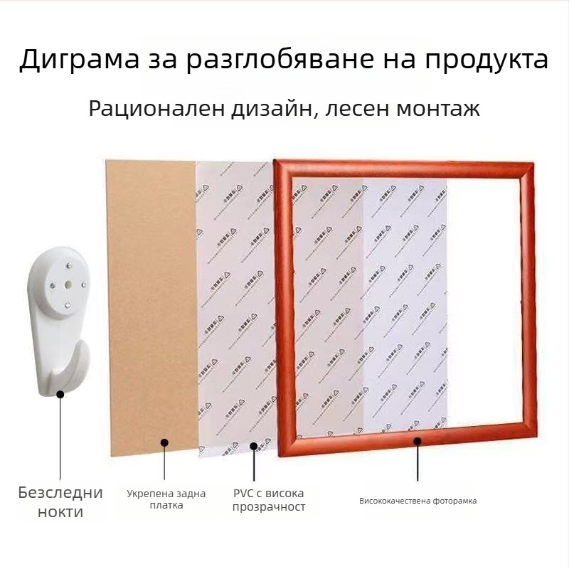 4 броя рамки за картини, квадратни, от масивно дърво и композитно дърво, за китайска живопис и калиграфия