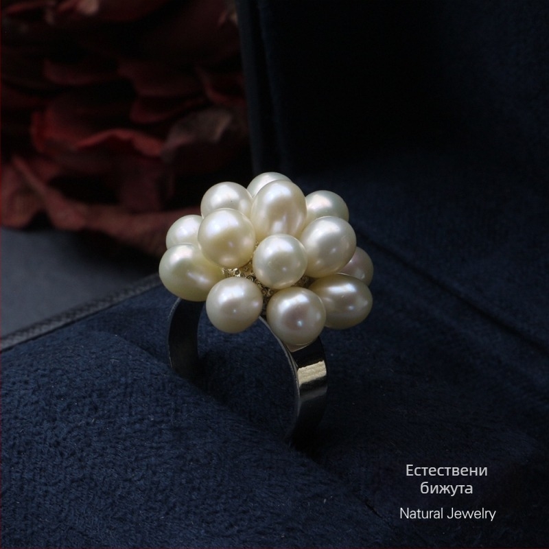 Обеци с естествени пресноводни перли, ръчно плетено цветно топче, попкорн стил