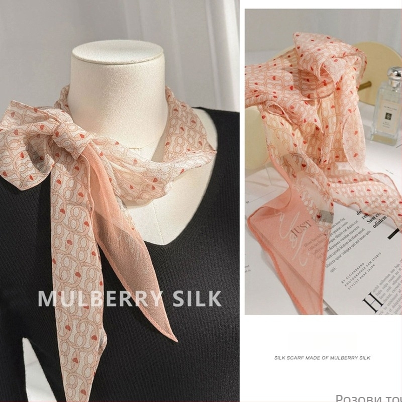 Копринен шал Georgette за жени, професионален офис стил, дълъг тесен модел (100% коприна, crepe тъкан, печат, лято)