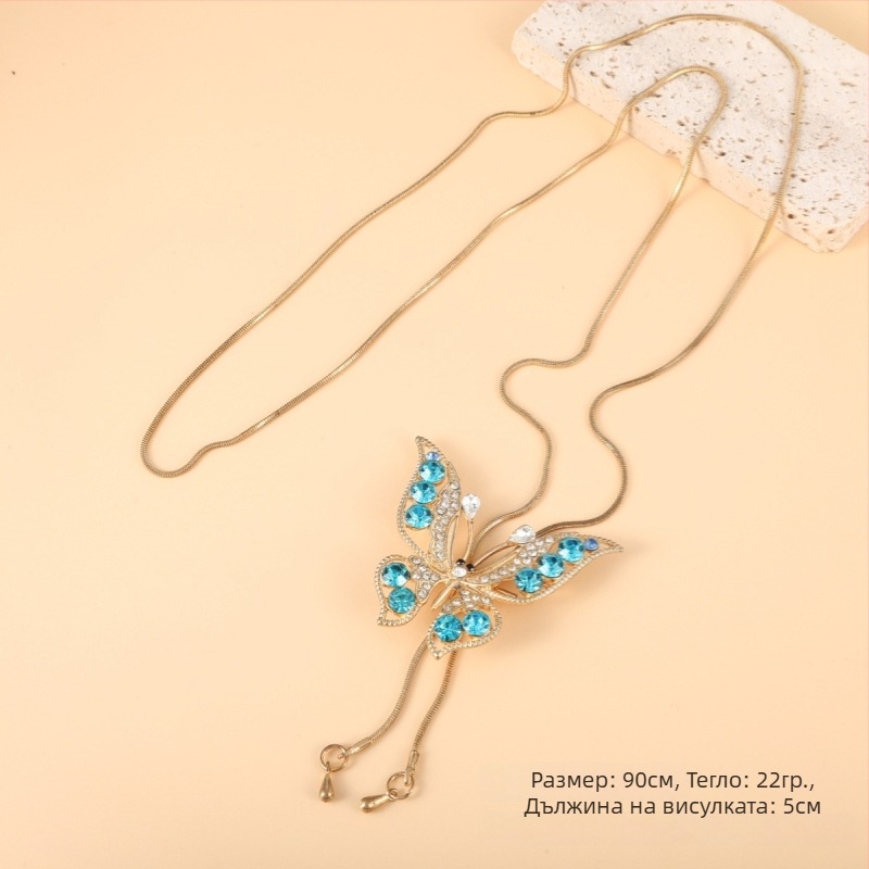 Корейски стил: дълго колие за пуловер с цветен мотив, сплавна топчеста верига, клетъчна шарка