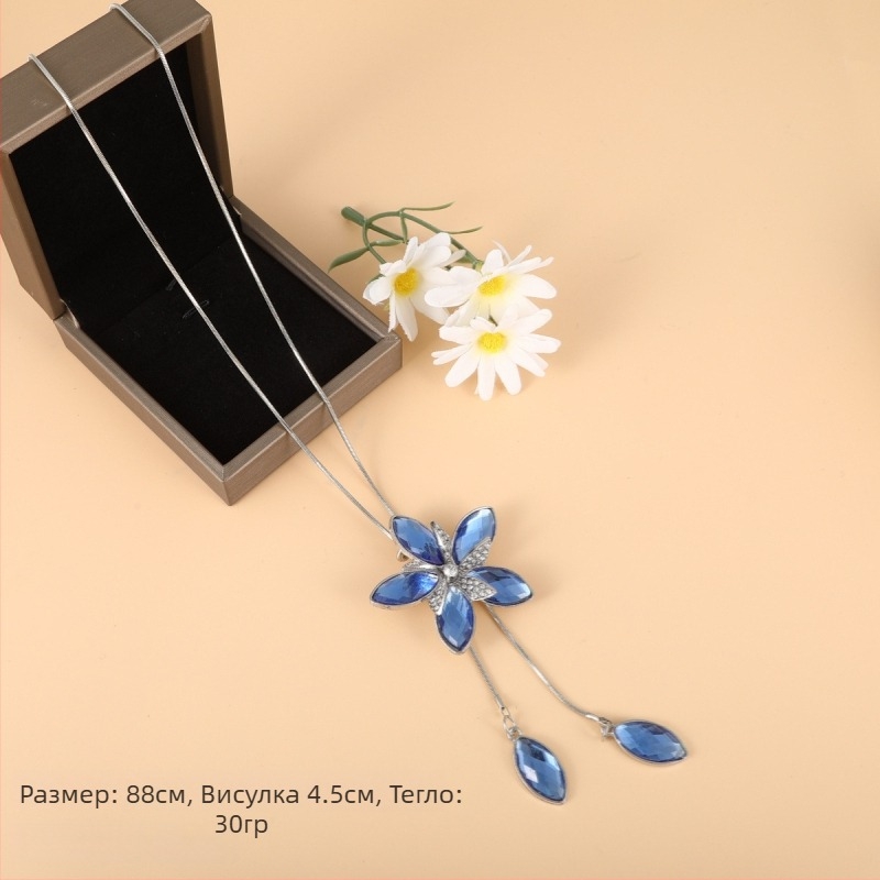 Корейски стил: дълго колие за пуловер с цветен мотив, сплавна топчеста верига, клетъчна шарка