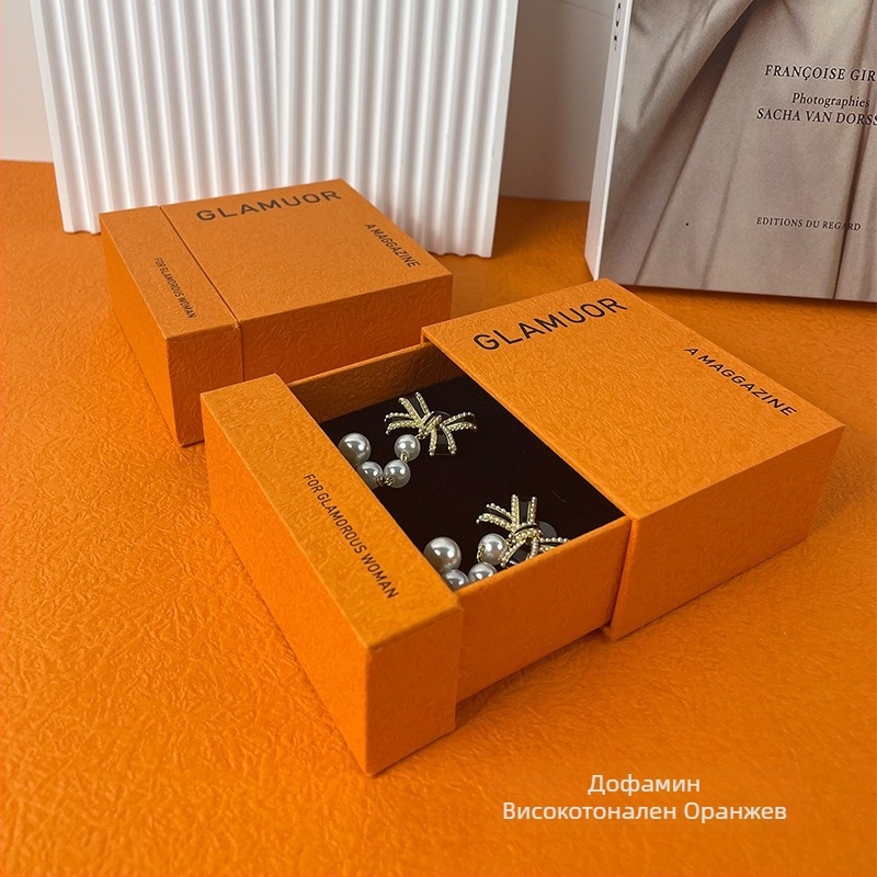 Кутия за бижута за показване с издърпващ се отдел - кожа, горещо щамповане, модерен стил