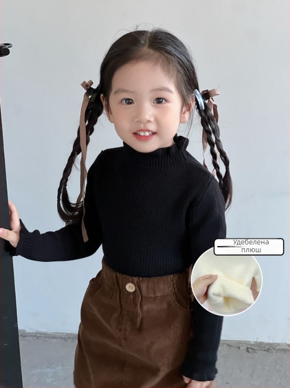 Детски плетен пуловер с подплата от флис, унисекс, дълги ръкави, кръгла яка, дебел плетиво