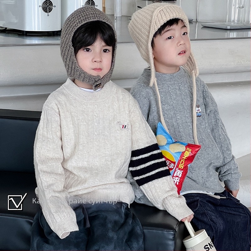 Детски вълнен пуловер в корейски стил, кръгло деколте, дълги ръкави, еднообразен модел, за деца 3–8 години, зима