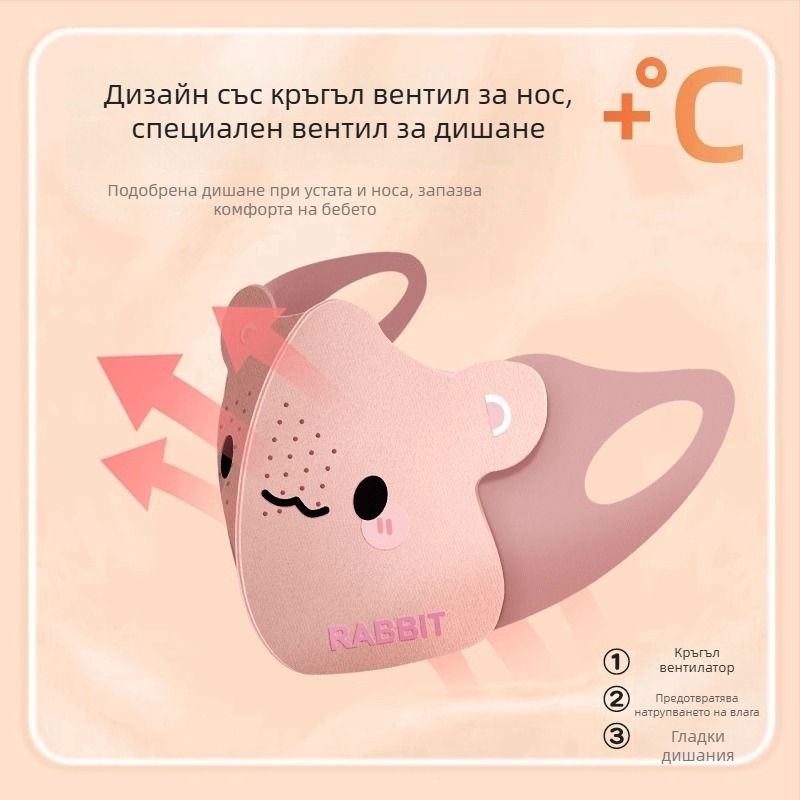 Детска топла маска с ушни ластици, полиестерно влакно, прахозащита, карикатурен принт, зимна
