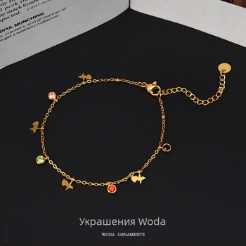 Глезенна гривна със звезди, луна и длан – титаниова стомана, неръждаема и не избледняваща повърхност, дамски аксесоар за крак с диамантени акценти, възможна персонализация