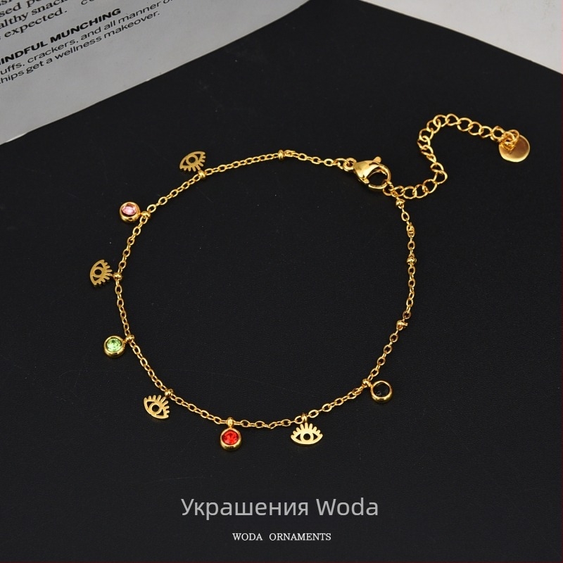 Глезенна гривна със звезди, луна и длан – титаниова стомана, неръждаема и не избледняваща повърхност, дамски аксесоар за крак с диамантени акценти, възможна персонализация