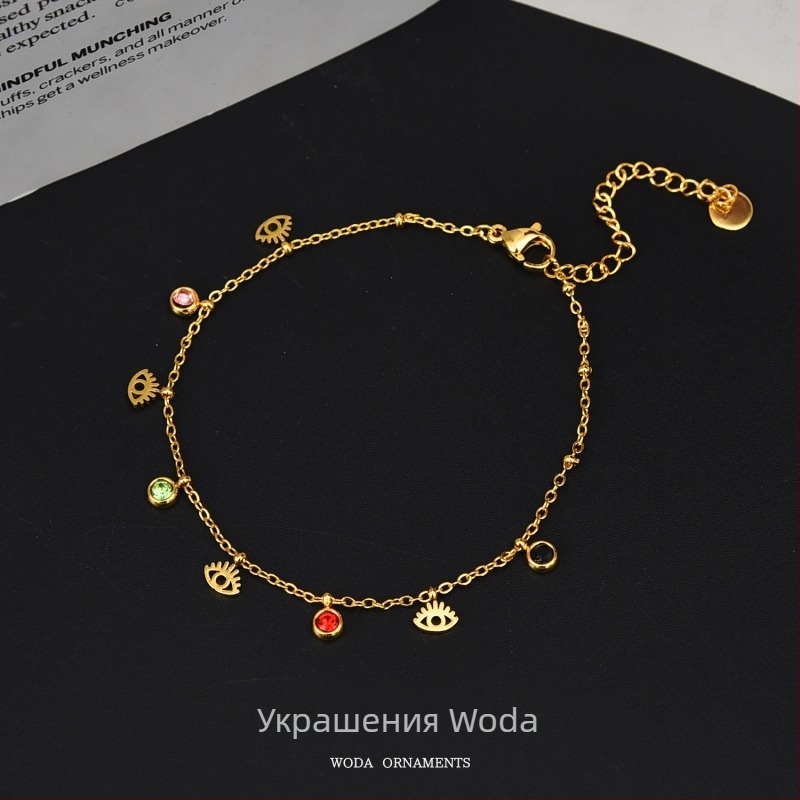 Глезенна гривна със звезди, луна и длан – титаниова стомана, неръждаема и не избледняваща повърхност, дамски аксесоар за крак с диамантени акценти, възможна персонализация