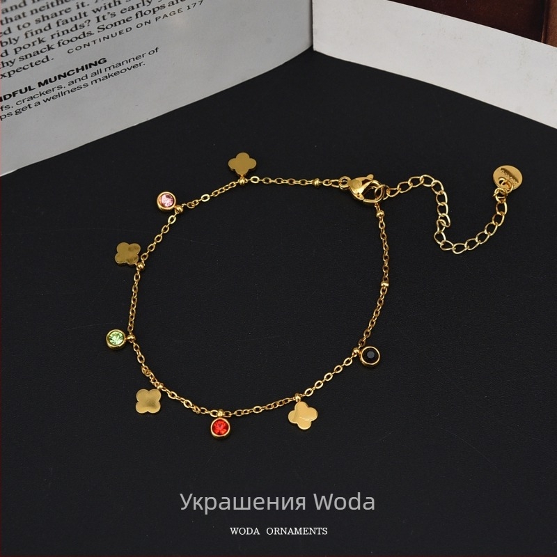 Глезенна гривна със звезди, луна и длан – титаниова стомана, неръждаема и не избледняваща повърхност, дамски аксесоар за крак с диамантени акценти, възможна персонализация