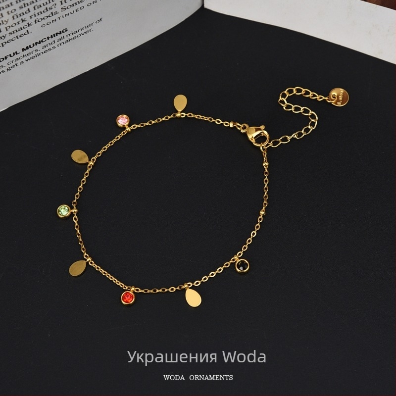 Глезенна гривна със звезди, луна и длан – титаниова стомана, неръждаема и не избледняваща повърхност, дамски аксесоар за крак с диамантени акценти, възможна персонализация