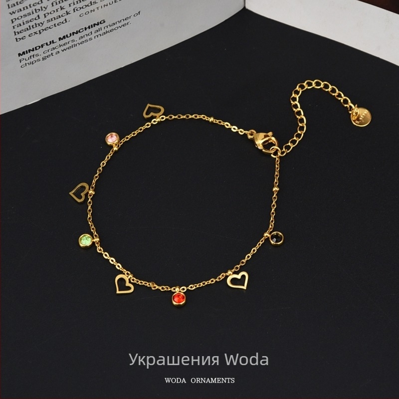 Глезенна гривна със звезди, луна и длан – титаниова стомана, неръждаема и не избледняваща повърхност, дамски аксесоар за крак с диамантени акценти, възможна персонализация