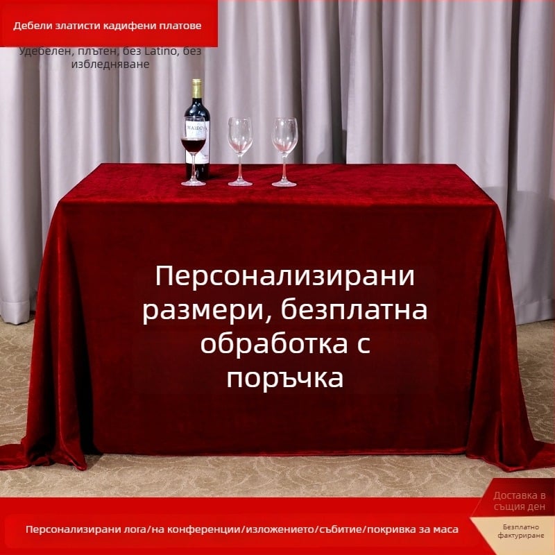 Покривка за маса от кадифена тъкан, правоъгълна, за конференции и офис изложения, хотелски стил