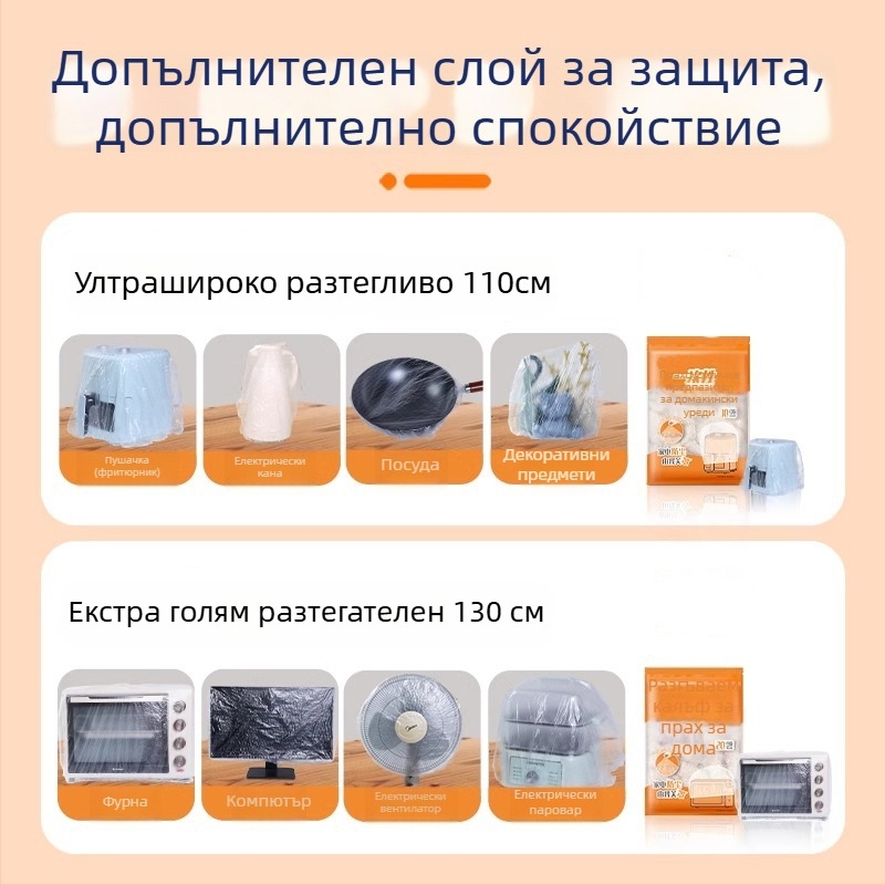 Еднократен прахозащитен капак за домакински уреди, пластмасов прозрачен капак за рисоварка, тенджера и микровълнова печка