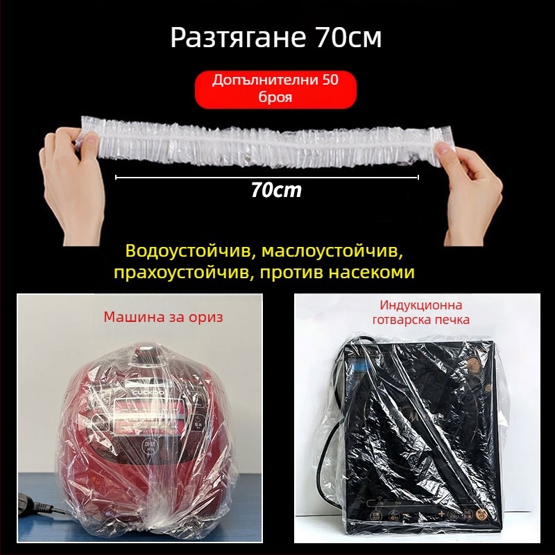 Еднократен прахозащитен капак за домакински уреди, пластмасов прозрачен капак за рисоварка, тенджера и микровълнова печка