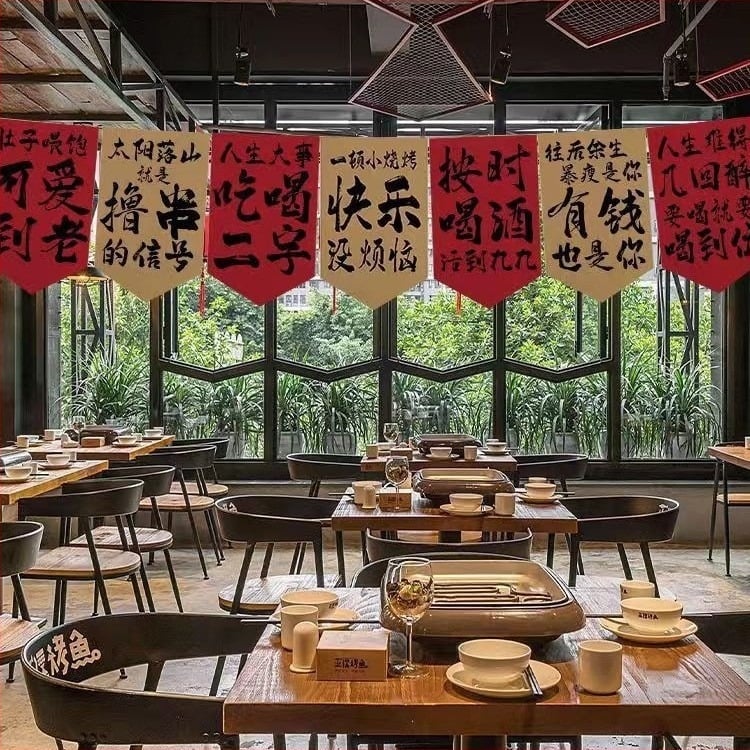 Ресторантска тапестерия – памук-лен, дигитален топлинен трансфер, правоъгълна флаг завеса, Нов китайски стил, Комерсиално помещение