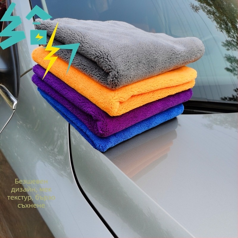 Кърпа за измиване на автомобил – корал велур без ръбове, удебелена и с висока попиваемост, бързосъхнеща почистваща кърпа; смесена прежда, права тъкан, 80 г/м²