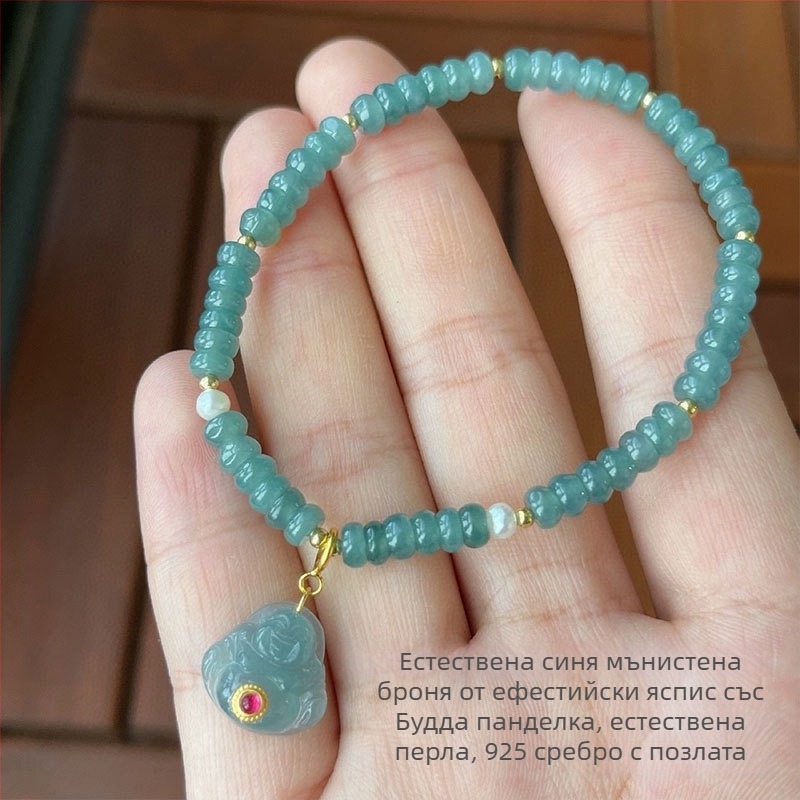 Жадеитова гривна с абакус мъниста, ледено сияние, 925-сребърна гривна в китайски стил