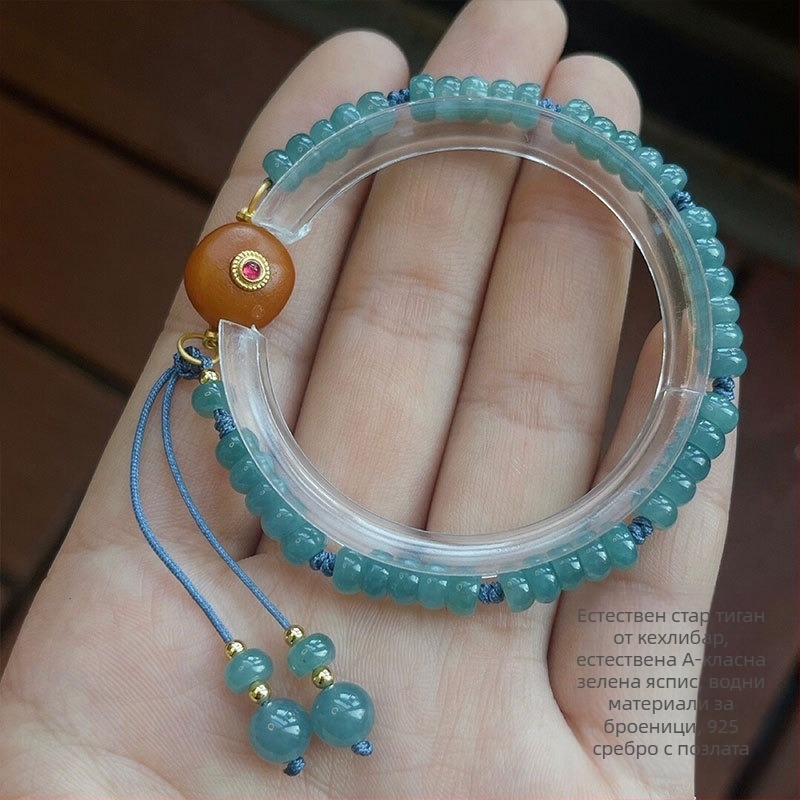 Жадеитова гривна с абакус мъниста, ледено сияние, 925-сребърна гривна в китайски стил
