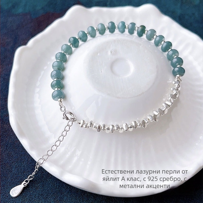 Жадеитова гривна с абакус мъниста, ледено сияние, 925-сребърна гривна в китайски стил