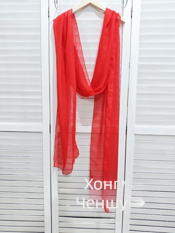 Ханфу шал, вдъхновен от Дунхуанския древен стил, дълъг шифонов шал, 100% полиестер, проста тъкан