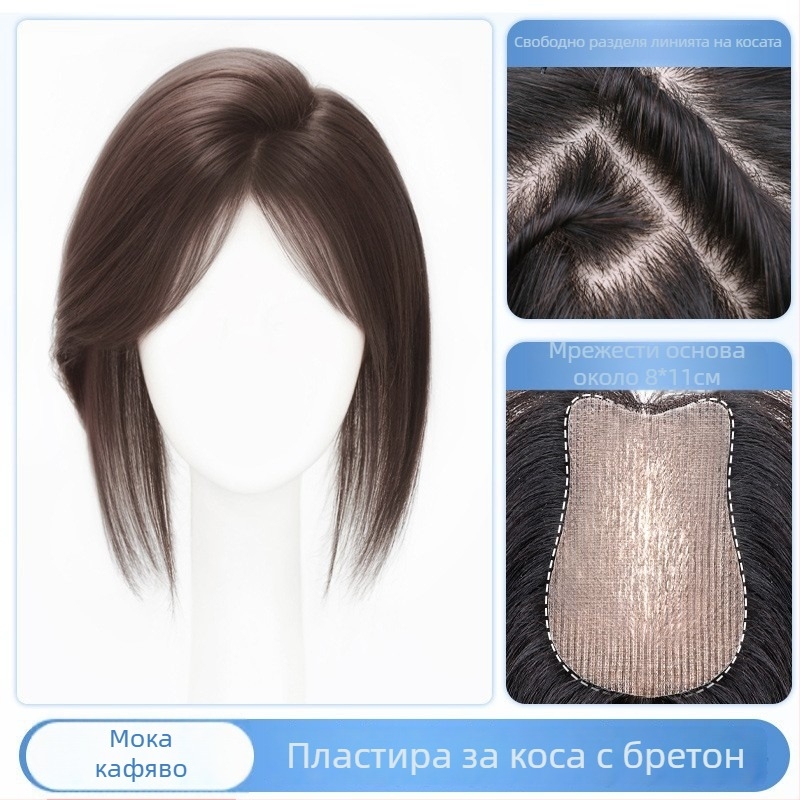 Топпер за коса от човешка коса, модел F520, механизъм за закрепване, коса: права, може да се боядиса и къдри