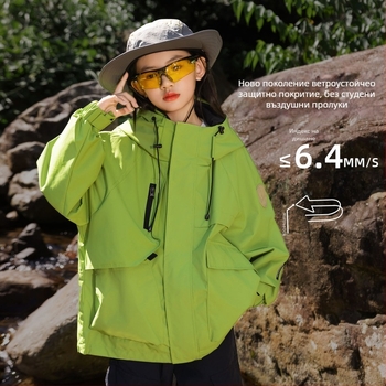 Детско плътено яке с качулка за момичета – полиестер, подплата от полар, водоустойчивост 5000 мм, дишаща пропускливост 10001–15000 мм, за деца на възраст 13–16 години