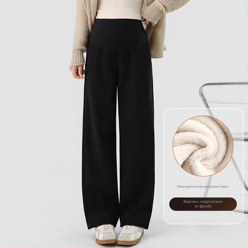 Панталони за бременни за есен-зима, плюшена подплата, широки и свободни, с поддръжка за корема, стил 2025