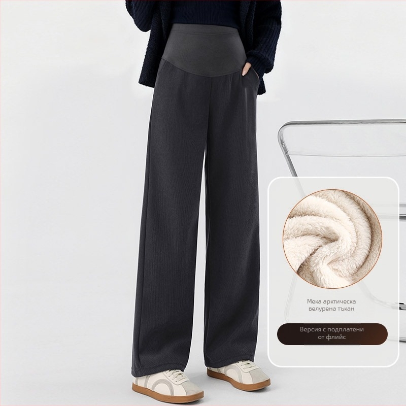 Панталони за бременни за есен-зима, плюшена подплата, широки и свободни, с поддръжка за корема, стил 2025