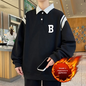 Поло‑свитер с яка, флисова подплата и вътрешен вълнен слой, дълги ръкави, свободен силует, зимно изделие