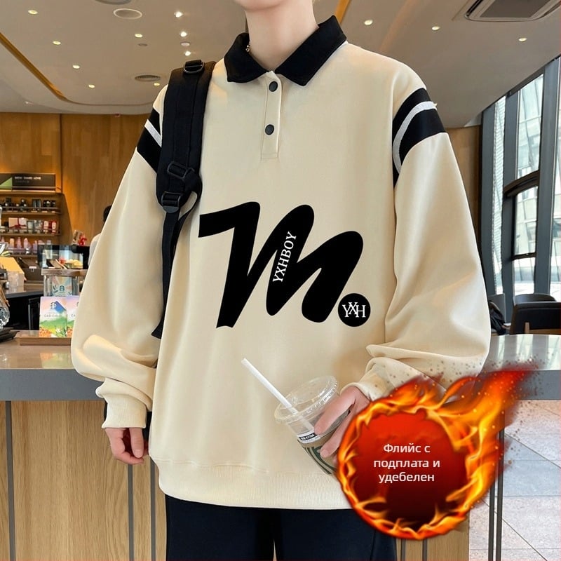 Поло‑свитер с яка, флисова подплата и вътрешен вълнен слой, дълги ръкави, свободен силует, зимно изделие