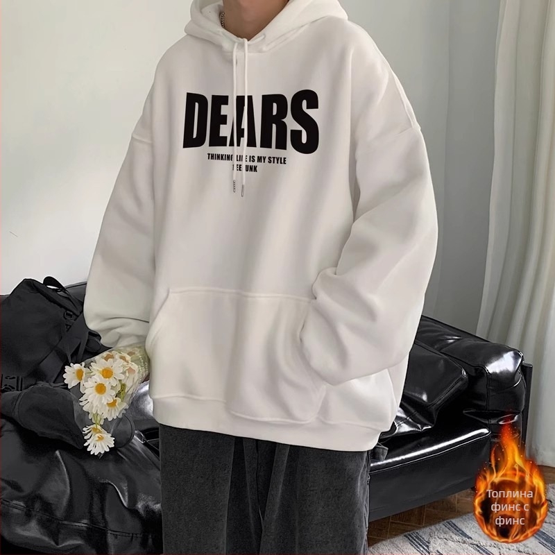 корейски стил свободна кройка свитшър с цип, принт с букви върху плътна полиестерова материя (70% полиестер)