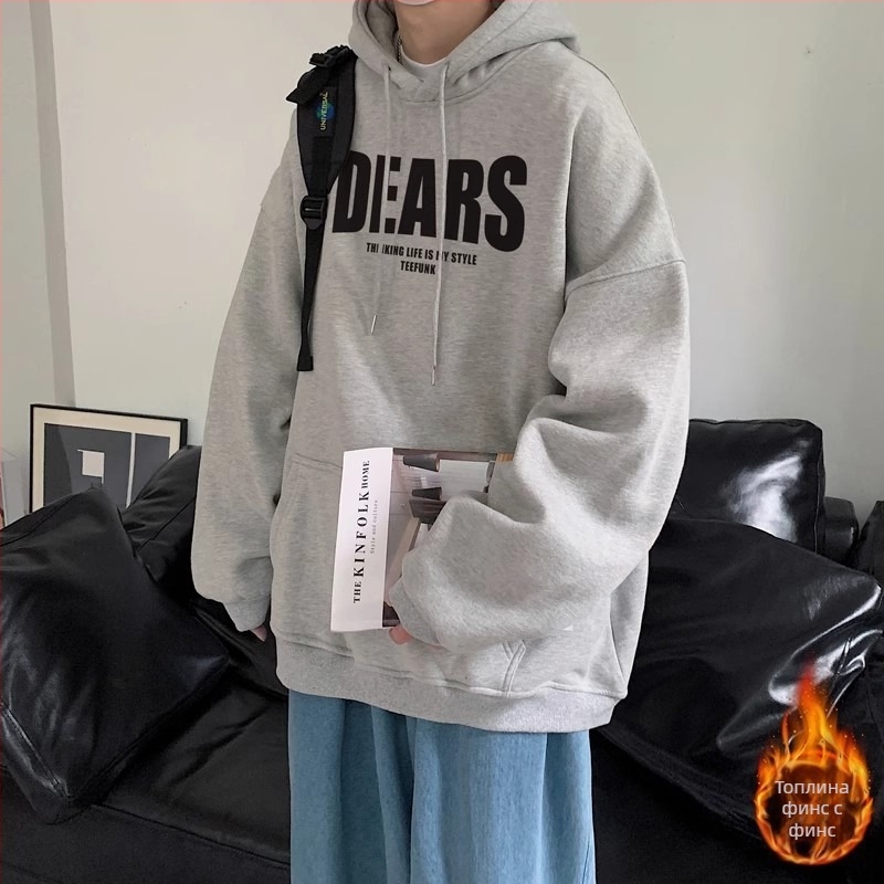 корейски стил свободна кройка свитшър с цип, принт с букви върху плътна полиестерова материя (70% полиестер)